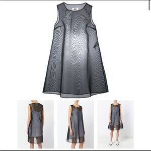 MM6 Maison Margiela black mesh structured A-line dress.